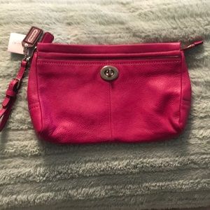 Coach bright magenta leather large clutch